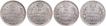 Silver Quarter Rupee Coins of King Edward VII of Calcutta Mint of 1906, 1907, 1908 and 1910.