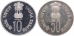 Set of Two Silver Coins of Ten Rupees and Fifty Rupees Coins of Republic India.