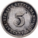 Silver Five Cents Coin of King Edward VII of Strait Settlement.