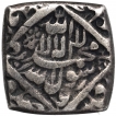 Silver Square One Rupee Coin of Akbar of Lahore Dar ul Sultana Mint.