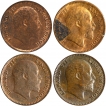 Bronze One Twelfth Anna Coins of King Edward VII of Calcutta Mint of 1907, 1908, 1909 and 1910.