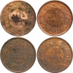 Bronze Half Pice Coins of King George V of Calcutta Mint of 1927, 1928, 1929 and 1930.