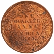 Copper One Quarter Anna Coin of Victoria Empress of Calcutta Mint of 1894.