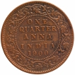 Copper One Quarter Anna Coin of Victoria Empress of Calcutta Mint of 1900.