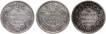 Silver Quarter Rupee Coins of Victoria Queen of Calcutta and Bombay Mint of 1862.