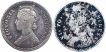 Silver Quarter Rupee Coins of Victoria Empress of Calcutta and Bombay Mint of 1893.