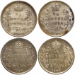 Silver Quarter Rupee Coins of King Edward VII of Calcutta Mint of 1903, 1904, 1906 ad 1907.