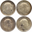 Silver Quarter Rupee Coins of King Edward VII of Calcutta Mint of 1903, 1904, 1906 ad 1907.