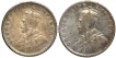 Silver Quarter Rupee Coins of King George V of Calcutta and Bombay Mint of 1914.