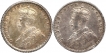 Silver Quarter Rupee Coins of King George V of Calcutta and Bombay Mint of 1925 and 1926.