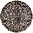 Silver One Rupee Coin of Victoria Empress of Bombay Mint of 1901.