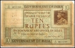 Ten Rupees Bank Note of King George V Signed by A.C. McWatters of 1923.