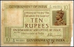 Ten Rupees Bank Note of King George V signed by H. Denning of 1923.