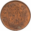 Bronze One Quarter Anna Coin of King Edward VII of Calcutta Mint of 1907.