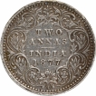 Silver Two Annas Coin of Victoria Empress of Bombay Mint of 1877.