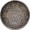 Silver Two Annas Coin of Victoria Empress of Bombay Mint of 1884.