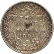 Silver Two Annas Coin of Victoria Empress of Bombay Mint of 1891.