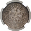 Silver Quarter Rupee Coin of Victoria Queen of Calcutta Mint of  1862.