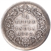 Silver Quarter Rupee Coin of Victoria Queen of Madras Mint of 1862.