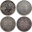 Silver Quarter Rupee Coins of Victoria Queen of Calcutta and Bombay Mint of 1875.