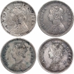 Silver Quarter Rupee Coins of Victoria Queen of Calcutta and Bombay Mint of 1875.