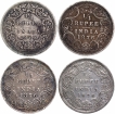 Silver Quarter Rupee Coins of Victoria Queen of Calcutta and Bombay Mint of 1876.