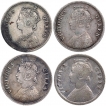 Silver Quarter Rupee Coins of Victoria Queen of Calcutta and Bombay Mint of 1876.