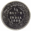 Silver Quarter Rupee Coin of Victoria Empress of Bombay Mint of 1888.