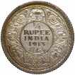 Silver Quarter Rupee Coin of King George V of Bombay Mint of 1913.