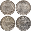 Silver Quarter Rupee Coins of King George V of Calcutta Mint of 1916, 1917, 1918 and 1919.