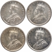 Silver Quarter Rupee Coins of King George V of Calcutta Mint of 1916, 1917, 1918 and 1919.