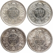 Silver Quarter Rupee Coins of King George V of Calcutta and Bombay Mint of 1928, 1929, 1930 and 1934.