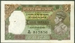 Five Rupees Note of King George VI Signed by J B Taylor of 1938.