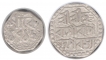 Set of Two Silver Quarter Rupee & Half Rupee Coins of Gaurinatha Simha of Assam.