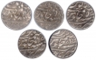 Lot of Five Silver Rupee Coins of Sawai Jaipur Mint of Jaipur State.