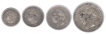 Set of Four Different Denomination Silver Rupia Coins of  Luiz I of  Indo Portuguese.