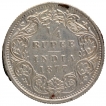 Silver Quarter Rupee Coin of Victoria Empress of Bombay Mint of 1877.