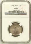 Silver Half Rupee Coin of King George VI of Lahore Mint of  1943.