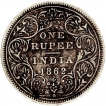 Silver One Rupee Coin of Victoria Queen of Bombay Mint of 1862.