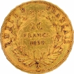 Gold Twenty Francs Coin of Napoleon III of France of 1858.