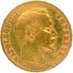 Gold Twenty Francs Coin of Napoleon III of France of 1859.