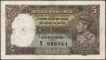 Five Rupees Note of King George VI Signed by J B Taylor of 1938.