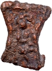 Cast Copper Damru shaped Coin of Kaushambi Region with goddess and Indradhvaja.