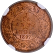 NGC MS 62 RB Graded Copper One Twelfth Anna Coin of Victoria Empress of Calcutta Mint of 1897.