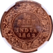 Extremely Rare PF 63 RB  NGC Graded Proof Copper Half Pice Coin of Victoria Queen of Calcutta Mint of 1862.