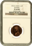 Extremely Rare PL 64 RD NGC Graded Proof Copper 1/2 Pice  Coin of Victoria Empress of Calcutta Mint of 1892.