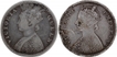 Silver Half Rupee Coins of Victoria Queen and Empress of Bombay Mint of 1875 and 1894.