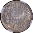 NGC Graded Silver One Rupee Coin of Victoria Empress of Bombay Mint of 1886.