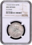 NGC Graded Silver One Rupee Coin of King George V of Bombay Mint of 1922.