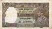 J Prefix Five Rupees Banknote of King George VI Signed by J B Taylor of 1938.